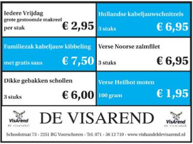 Aanbiedingen vishandel de Vishandel in Voorschoten vanaf 25 februari 2016.