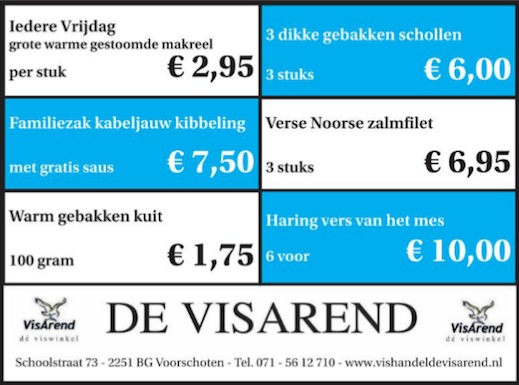 Aanbiedingen vishandel de Vishandel in Voorschoten vanaf 10 maart 2016.