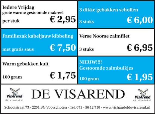 Aanbiedingen vishandel de Vishandel in Voorschoten vanaf 17 maart 2016.