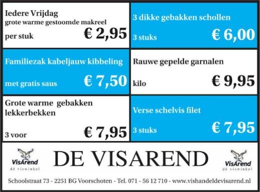 Aanbiedingen vishandel de Vishandel in Voorschoten vanaf 24 maart 2016.