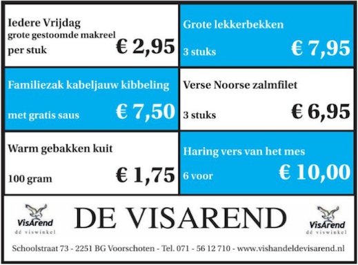 Aanbiedingen vishandel de Vishandel in Voorschoten vanaf 3 maart 2016.