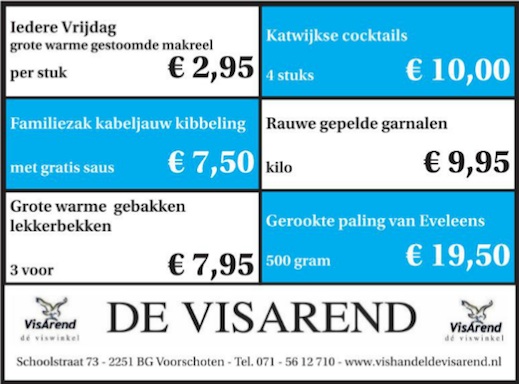 Aanbiedingen vishandel de Vishandel in Voorschoten vanaf 28 april 2016.