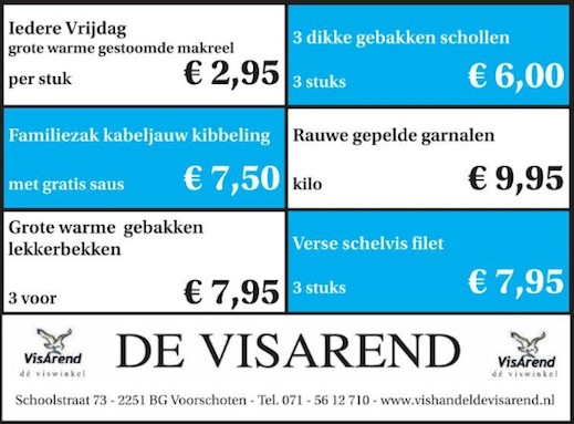 Aanbiedingen vishandel de Vishandel in Voorschoten vanaf 7 april 2016.