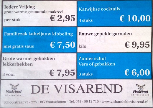 Aanbiedingen vishandel de Vishandel in Voorschoten vanaf 12 mei 2016.