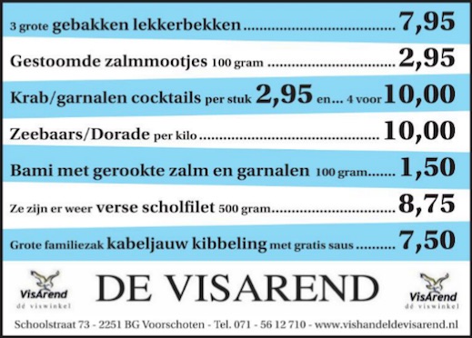 Aanbiedingen vishandel de Vishandel in Voorschoten vanaf 2 juni 2016.