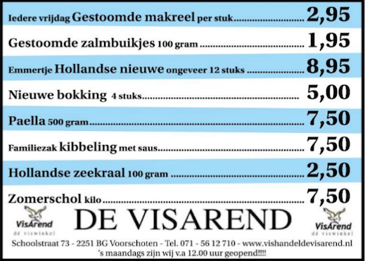 Aanbiedingen vishandel de Vishandel in Voorschoten vanaf 23 juni 2016.