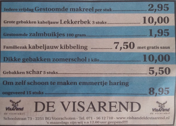 Aanbiedingen vishandel de Vishandel in Voorschoten vanaf 23 juni 2016.