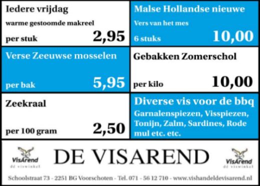 Aanbiedingen vishandel de Vishandel in Voorschoten vanaf 14 juli 2016.
