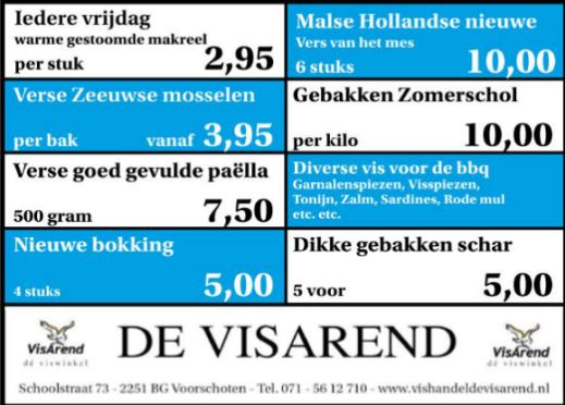 Aanbiedingen vishandel de Vishandel in Voorschoten vanaf 11 augustus 2016.