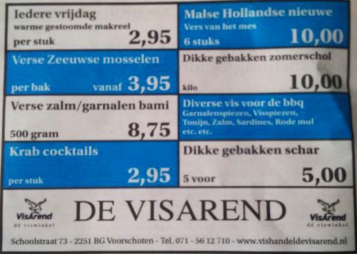 Aanbiedingen vishandel de Vishandel in Voorschoten vanaf 25 augustus 2016.
