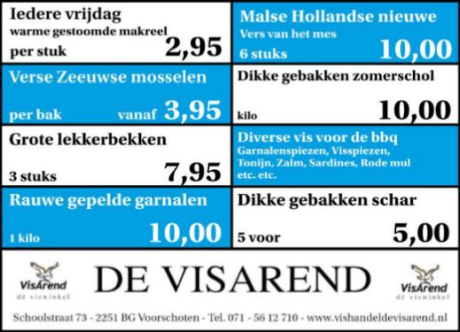 Aanbiedingen vishandel de Vishandel in Voorschoten vanaf 15 september 2016.