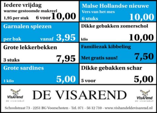 Aanbiedingen vishandel de Vishandel in Voorschoten vanaf 22 september 2016.