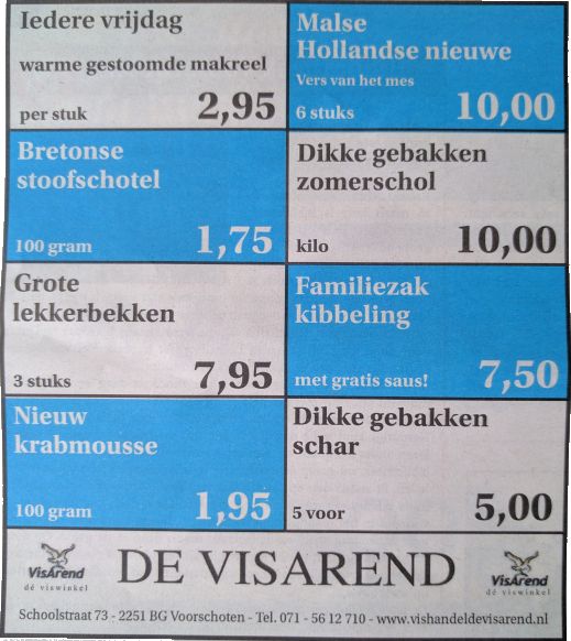 Aanbiedingen vishandel de Vishandel in Voorschoten vanaf 29 september 2016.