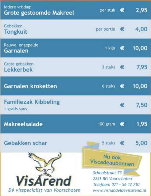 Aanbiedingen vishandel de Vishandel in Voorschoten vanaf 19 januari 2017.
