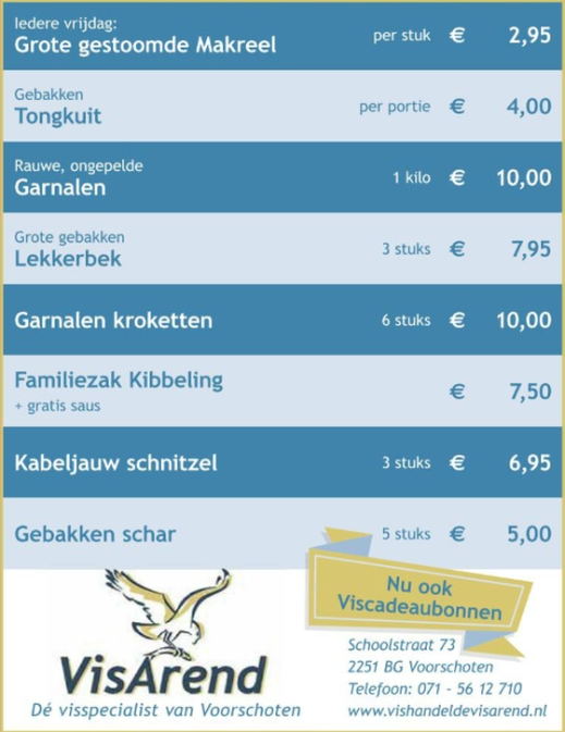 Aanbiedingen vishandel de Vishandel in Voorschoten vanaf 26 januari 2017.