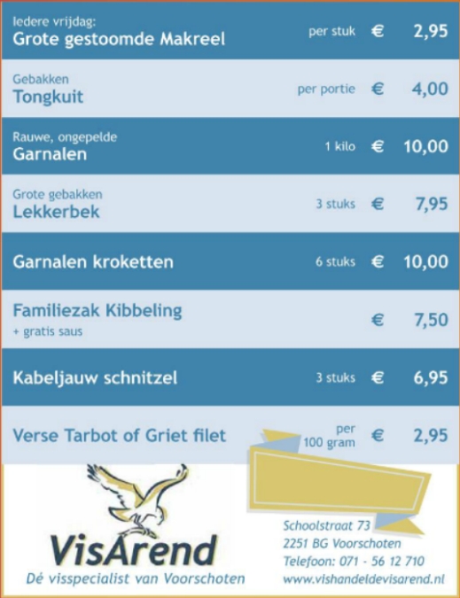 Aanbiedingen vishandel de Vishandel in Voorschoten vanaf 2 februari 2017.
