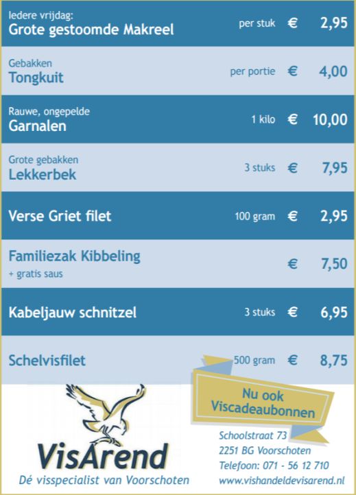 Aanbiedingen vishandel de Vishandel in Voorschoten vanaf 23 februari 2017.