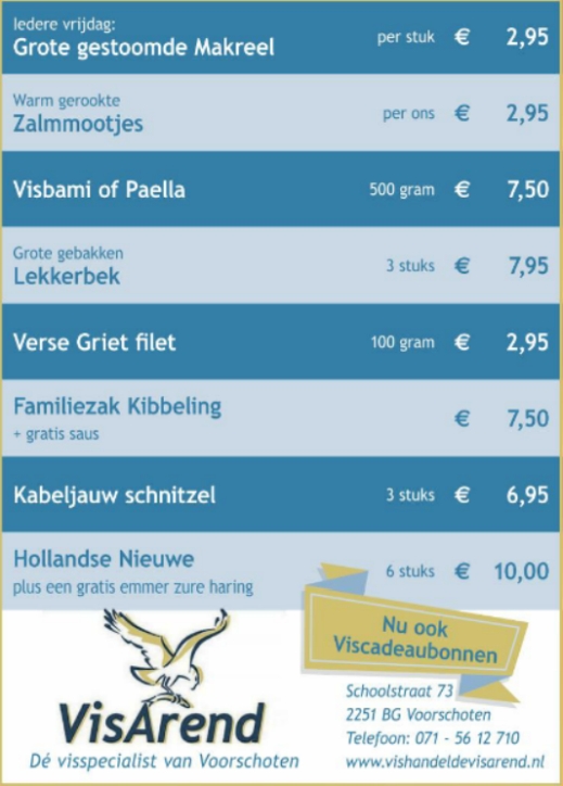 Aanbiedingen vishandel de Vishandel in Voorschoten vanaf 16 maart 2017.