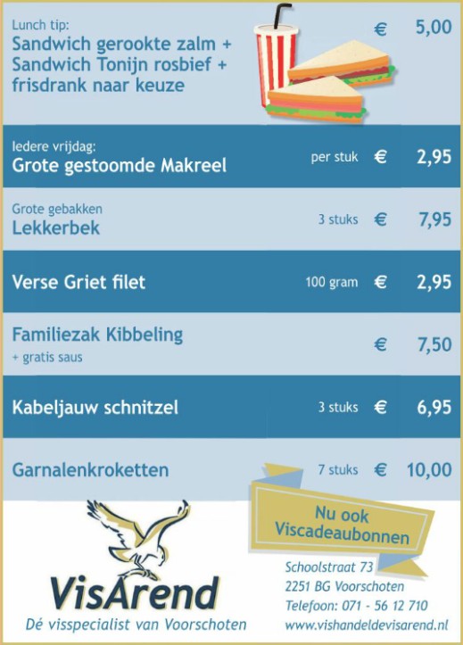 Aanbiedingen vishandel de Vishandel in Voorschoten vanaf 30 maart 2017.