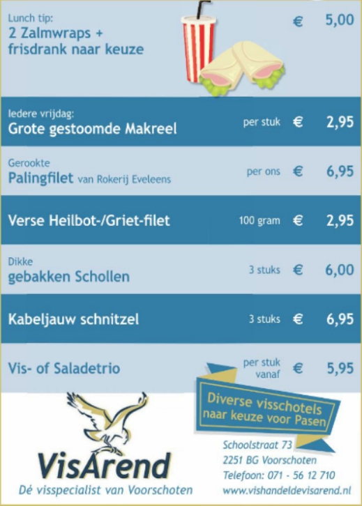 Aanbiedingen vishandel de Vishandel in Voorschoten vanaf 13 april 2017.