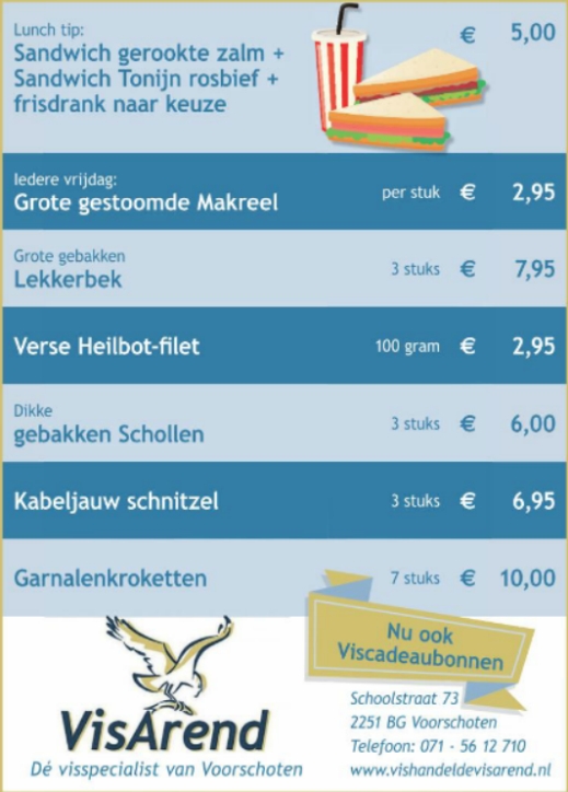 Aanbiedingen vishandel de Vishandel in Voorschoten vanaf 6 april 2017.