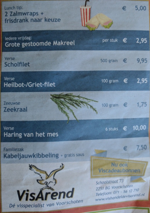 Aanbiedingen vishandel de Vishandel in Voorschoten vanaf 25 mei 2017.